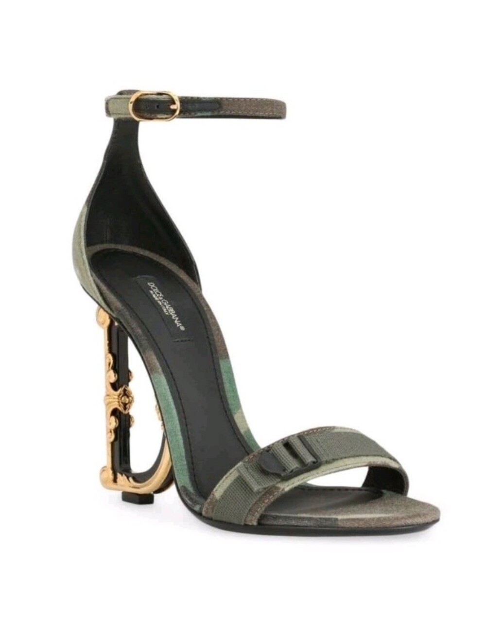 Dolce & Gabbana Green Camouflage Gold-Accent Ankle-Strap Sandal